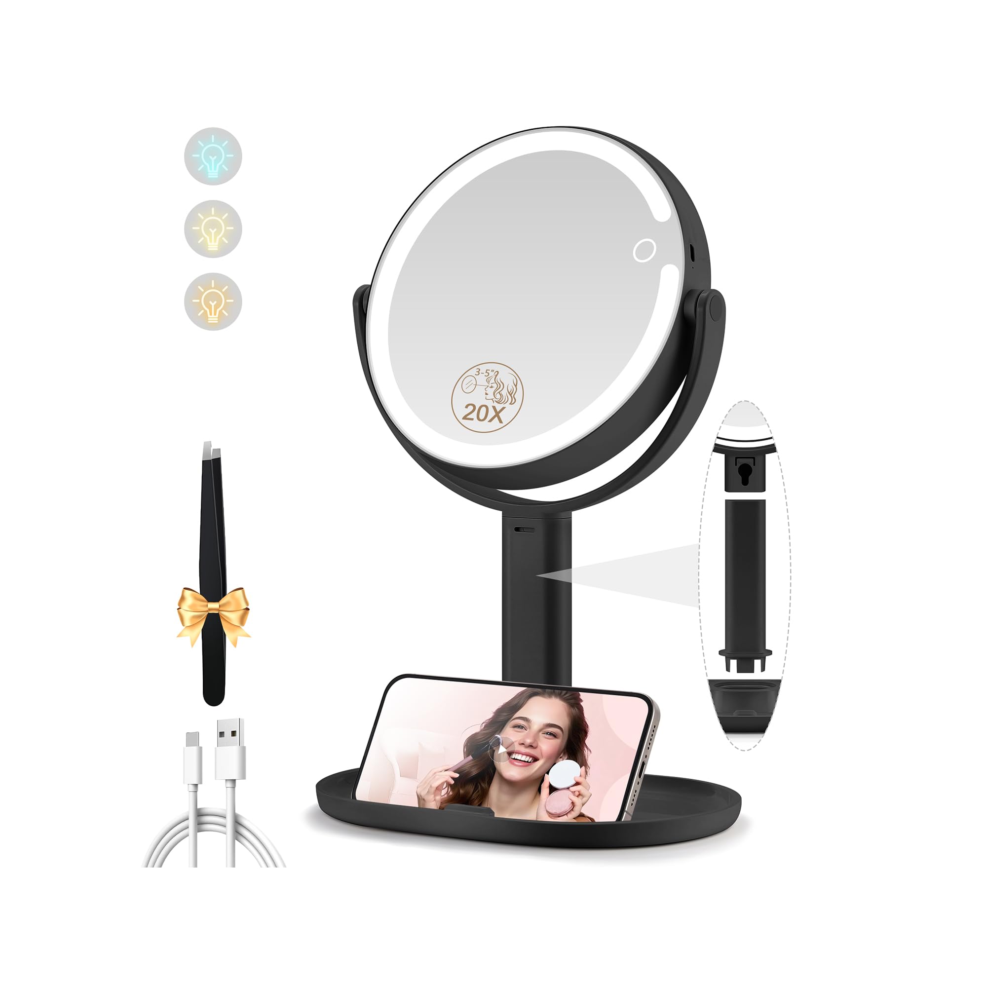 MOMOKUBA makeup mirror with lights, double-sided view for precise daily makeup tasks.