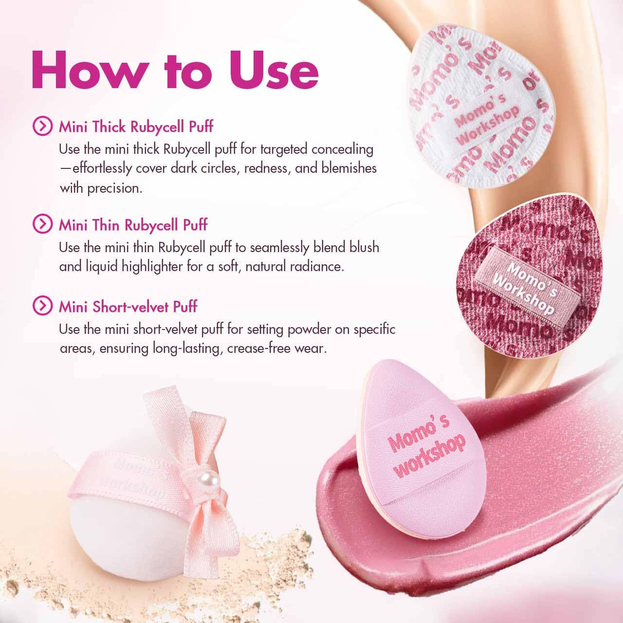 Momo's Workshop 30-degree edge sponge aids cheekbone contouring.