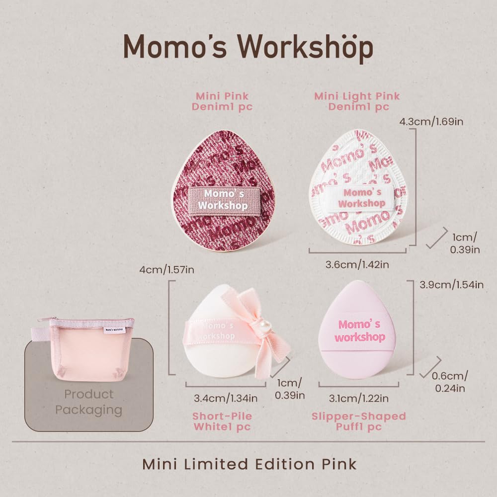 Momo's Workshop slipper mini concealer puff for seamless cream blush blending.