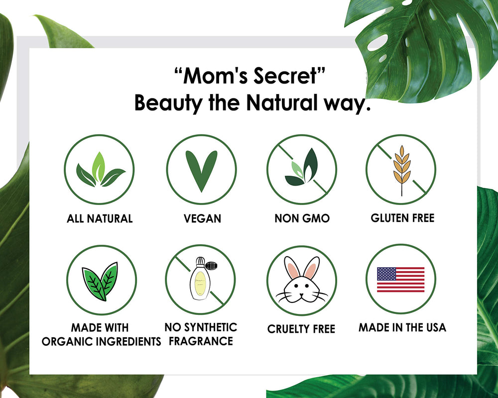 Mom's Secret foundation ingredients vegan label highlights clean formula