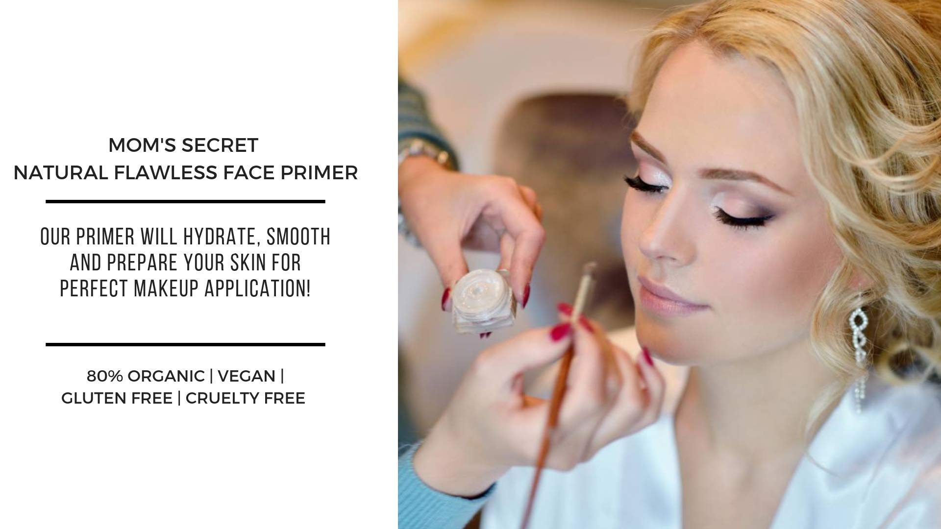 Mom's Secret primer under makeup finish image suggests longer-lasting color and wear.