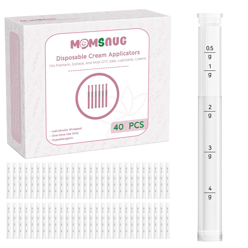 Momsnug disposable vaginal applicator with round-tip packaging shows gentle insertion for comfortable use.