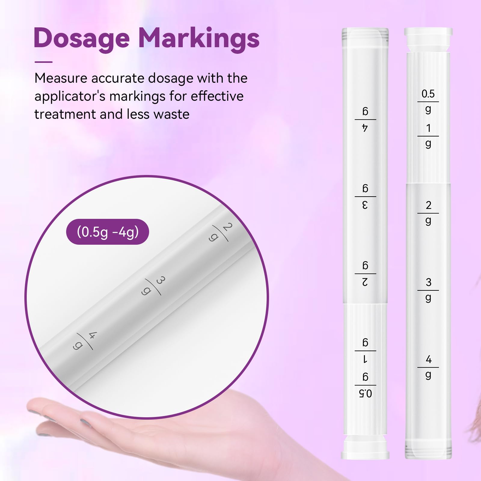 Momsnug dosage markings on applicator show precise measurement for controlled application.