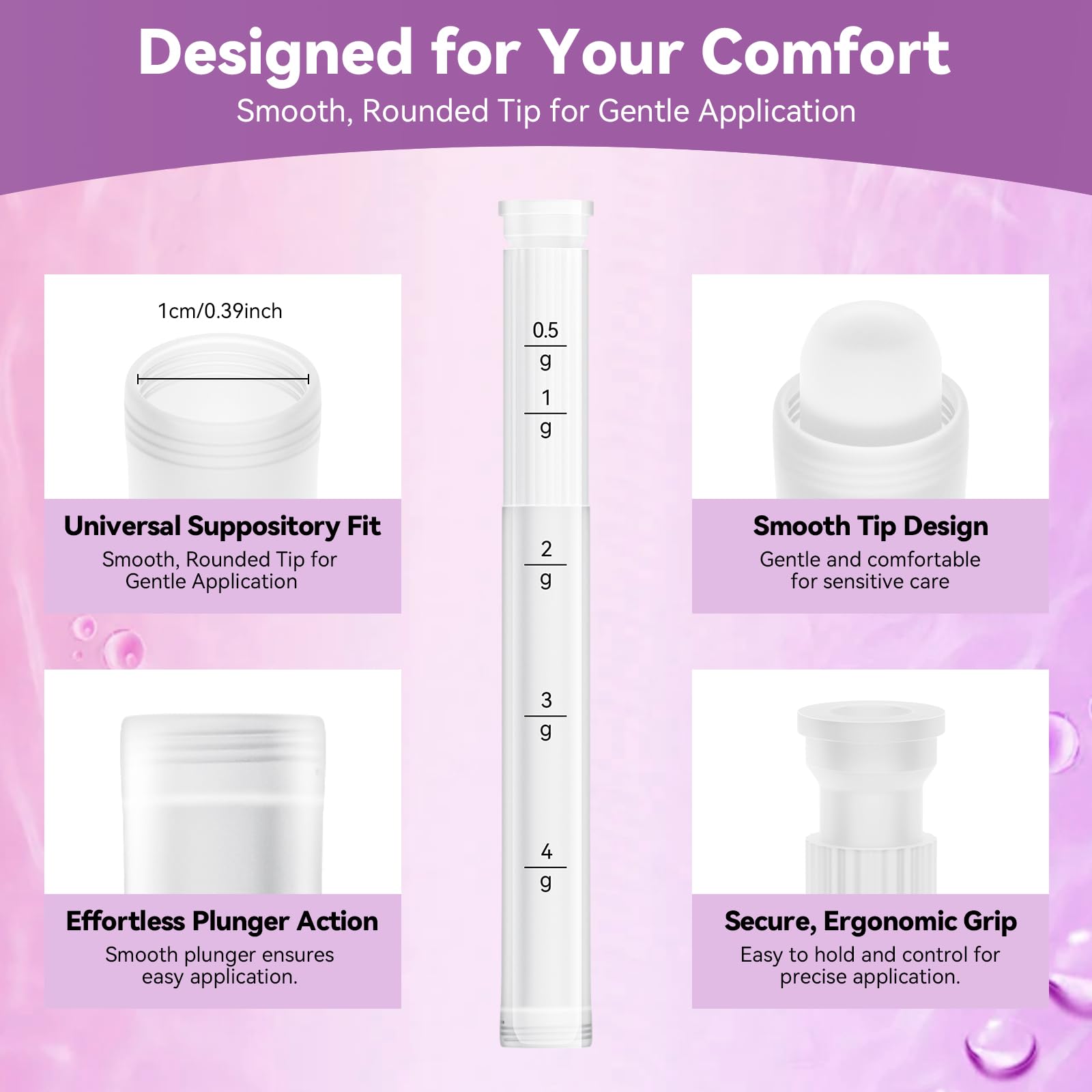 Aplicador vaginal Momsnug con dosis marcada para controlar la cantidad de gel.