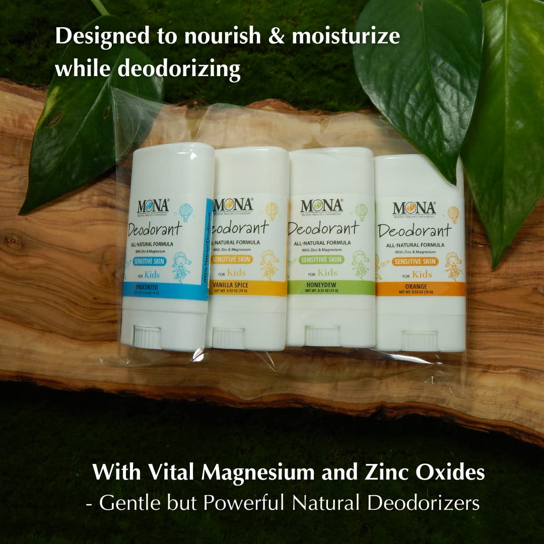 MONA kids deodorant stick close-up natural formulation for gentle daily odor control