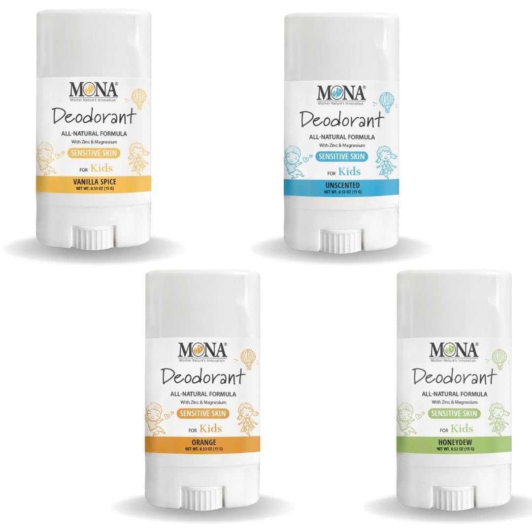MONA travel-size deodorant kids pack front view 4pk for on-the-go freshness