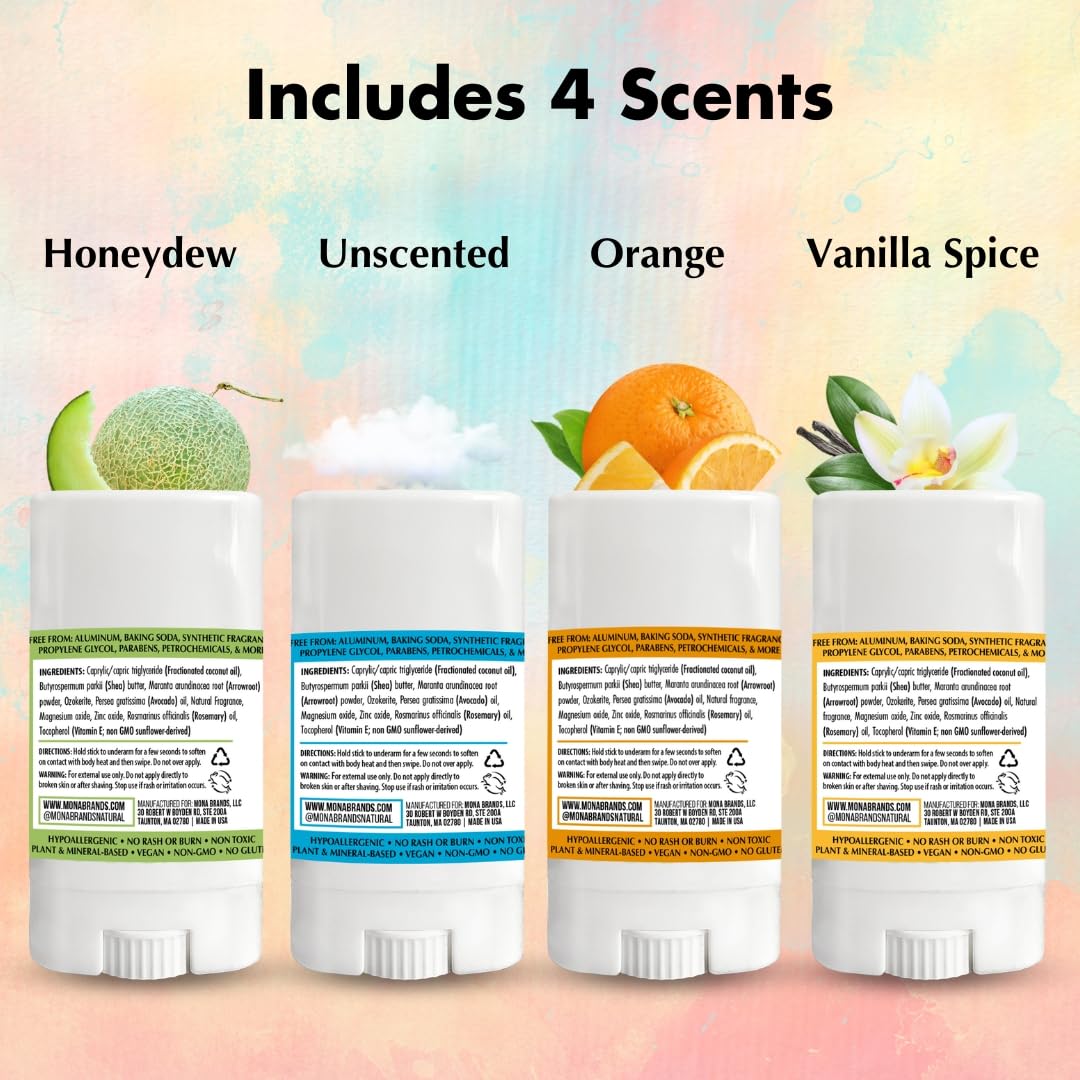 MONA travel-size deodorant kids pack side view 4pk for portable protection