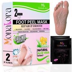 MonaLora Foot Peel Mask packaging with Aloe Vera for gentle exfoliation