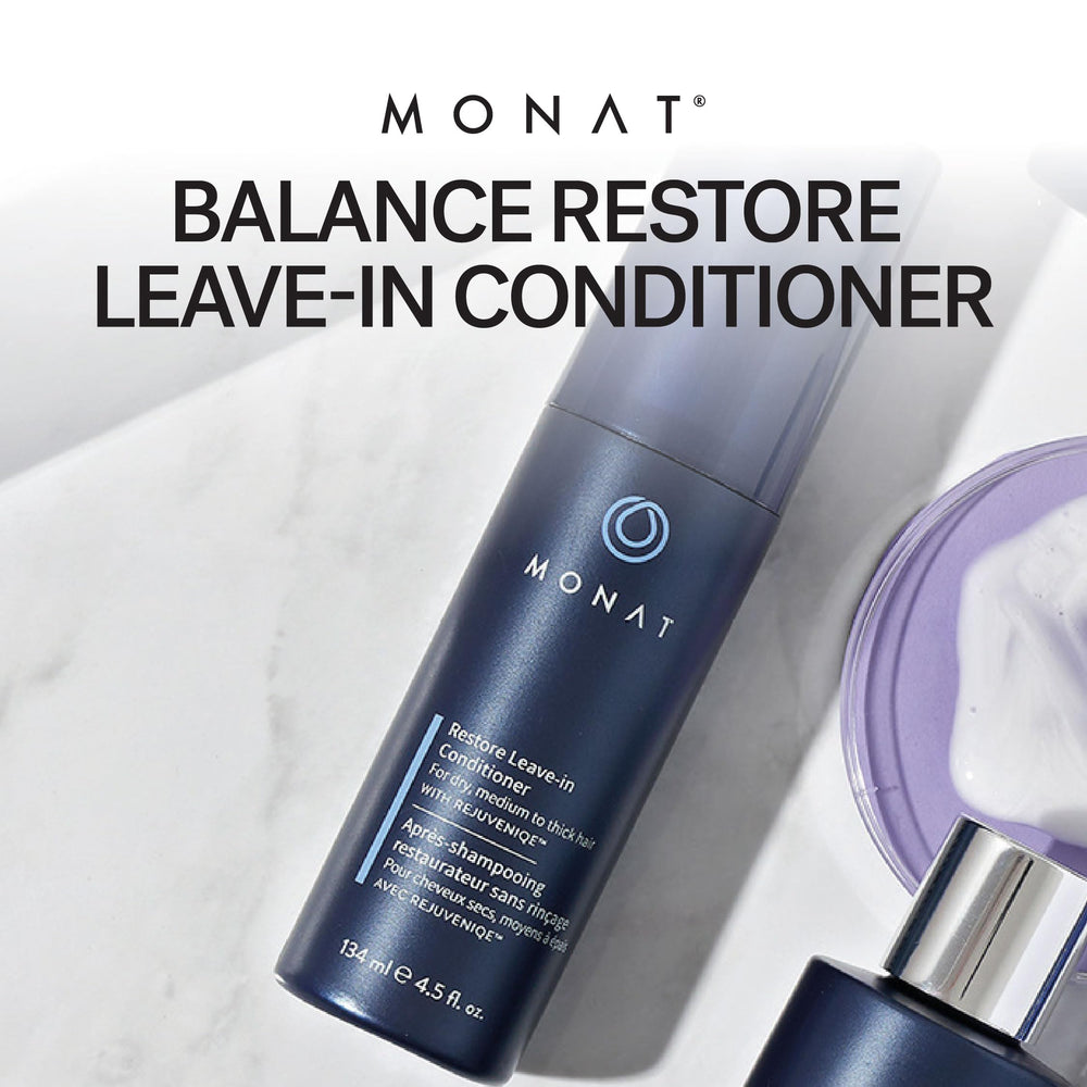 MONAT Balance Restore smooth-finish close-up highlights frizz-control and natural movement.