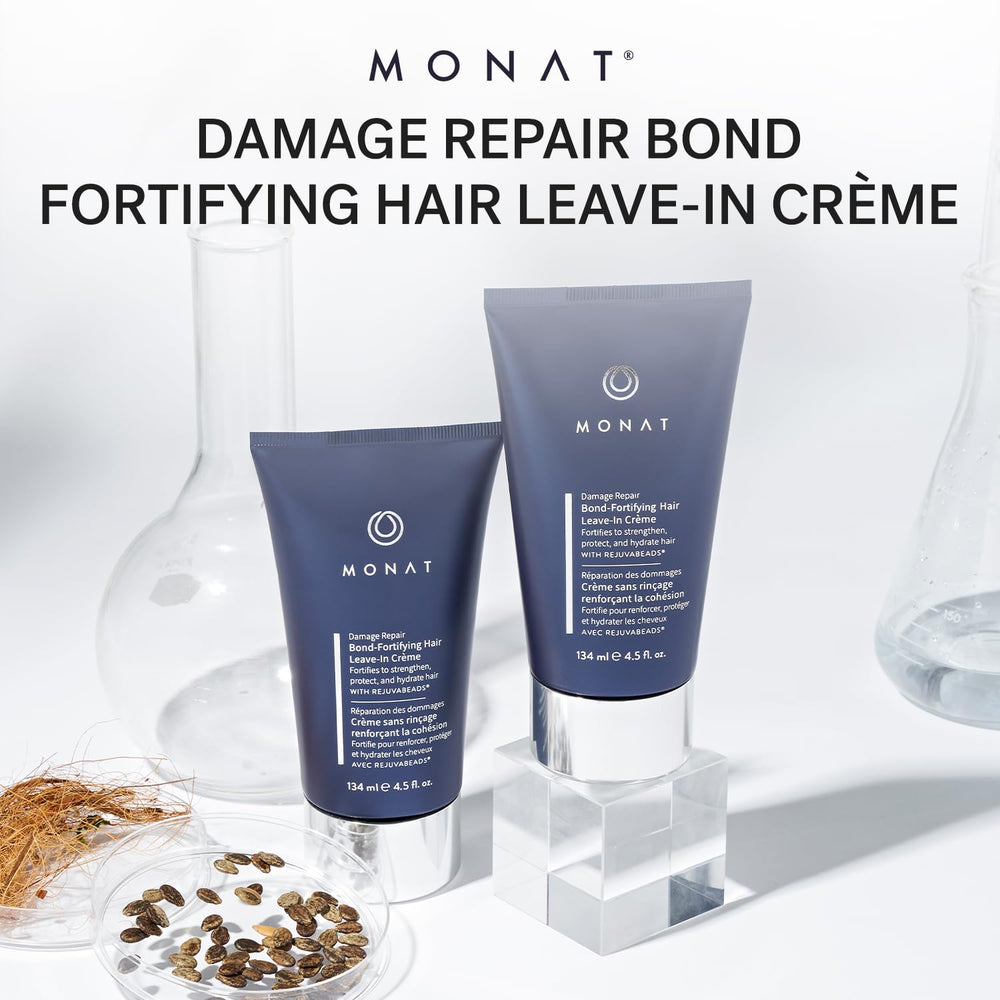 Hair strands appear smoother with frizz control after using MONAT crème.