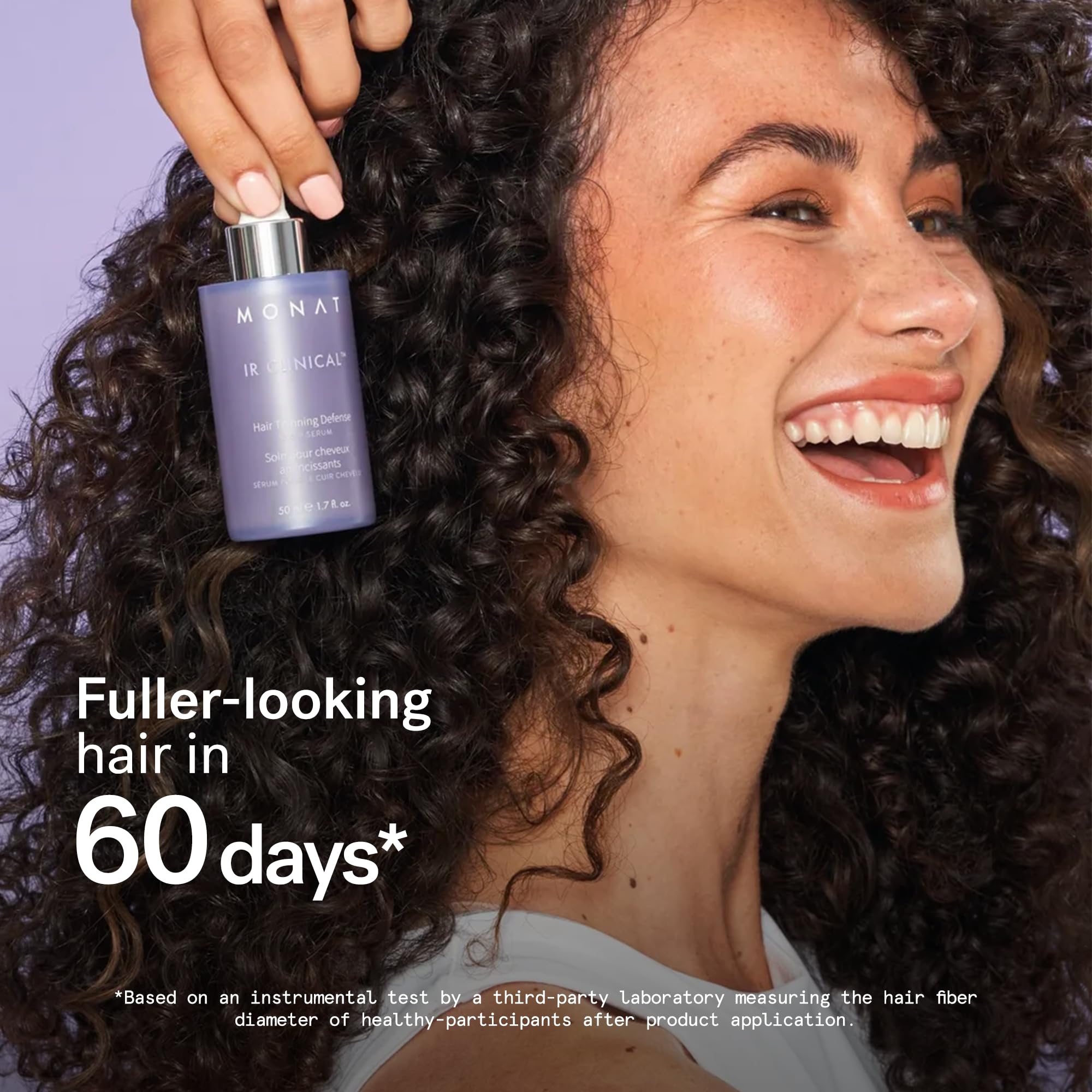 MONAT IR Clinical serum applied to scalp showing lightweight texture and absorption