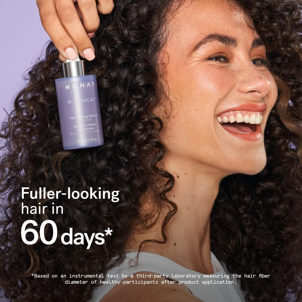 MONAT IR Clinical serum applied to scalp showing lightweight texture and absorption