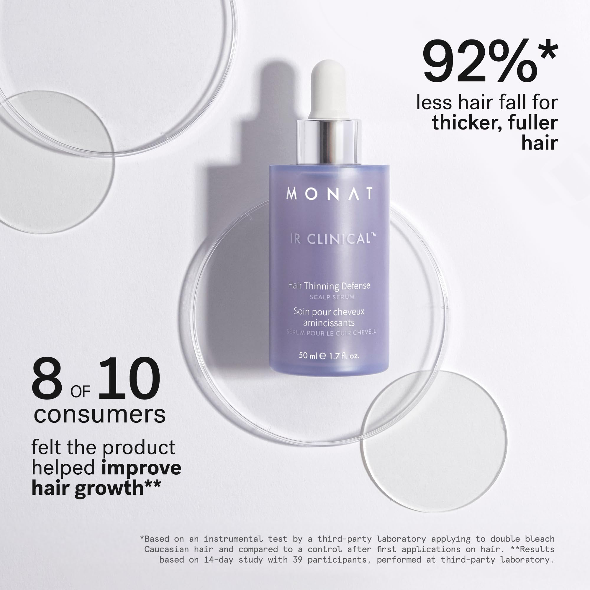 MONAT IR Clinical scalp serum being dispensed for precise, non-greasy application