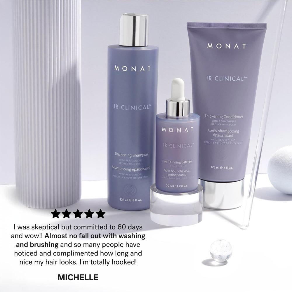MONAT IR Clinical System regimen display with box and tubes demonstrates complete hair restoration routine