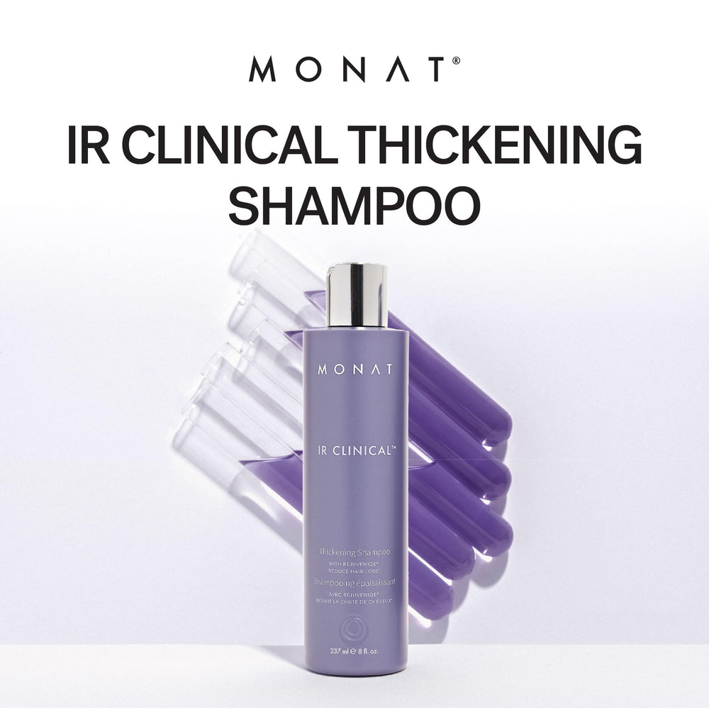 MONAT IR Clinical Thickening Shampoo creamy lather delivers noticeable body during wash.