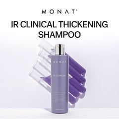 MONAT IR Clinical Thickening Shampoo creamy lather delivers noticeable body during wash.