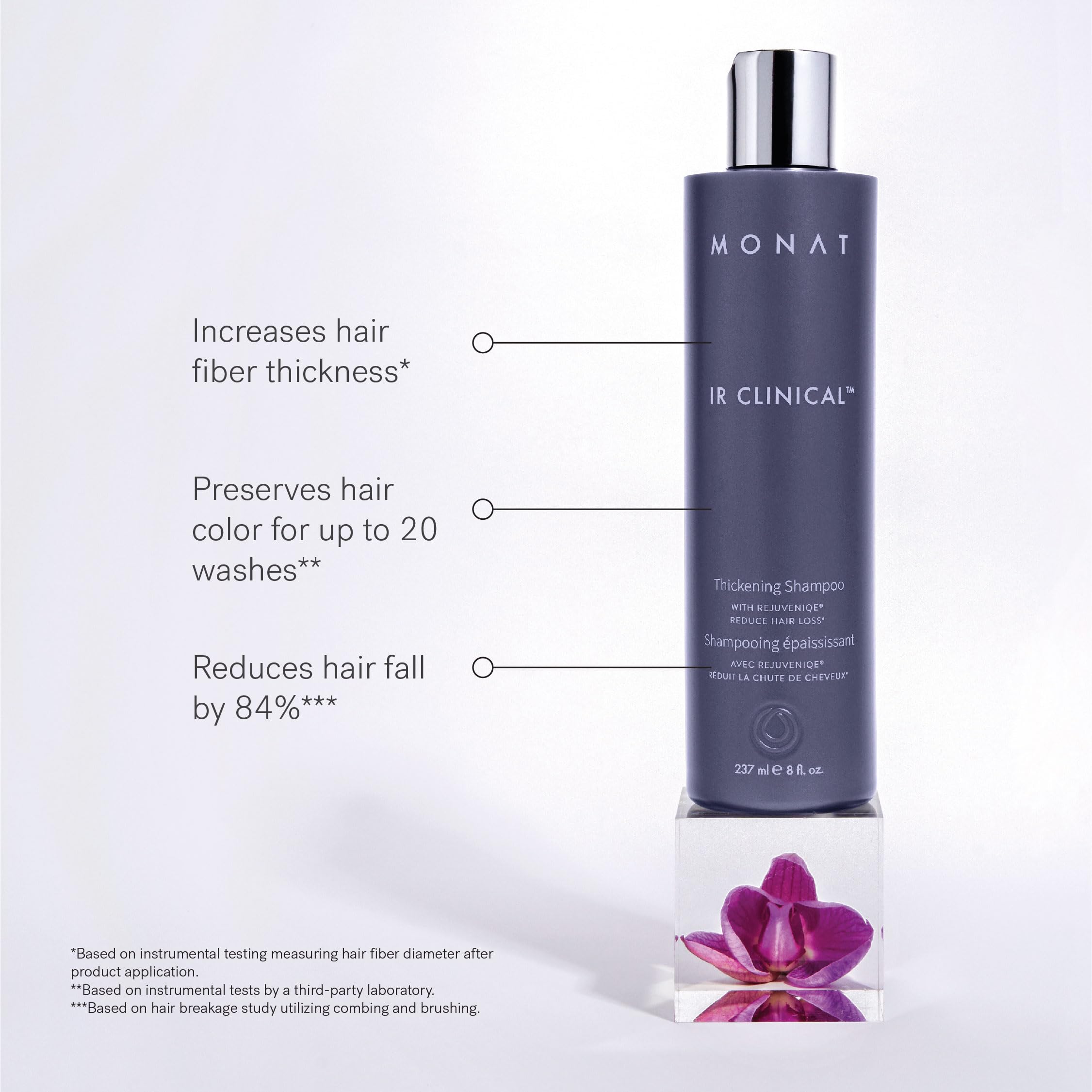 MONAT IR Clinical Thickening Shampoo rich lather shows gentle cleansing action