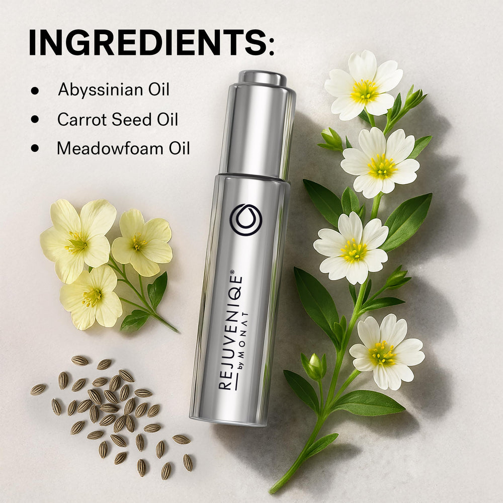 MONAT REJUVENIQE Oil pre-shampoo use nourishes scalp and hair.