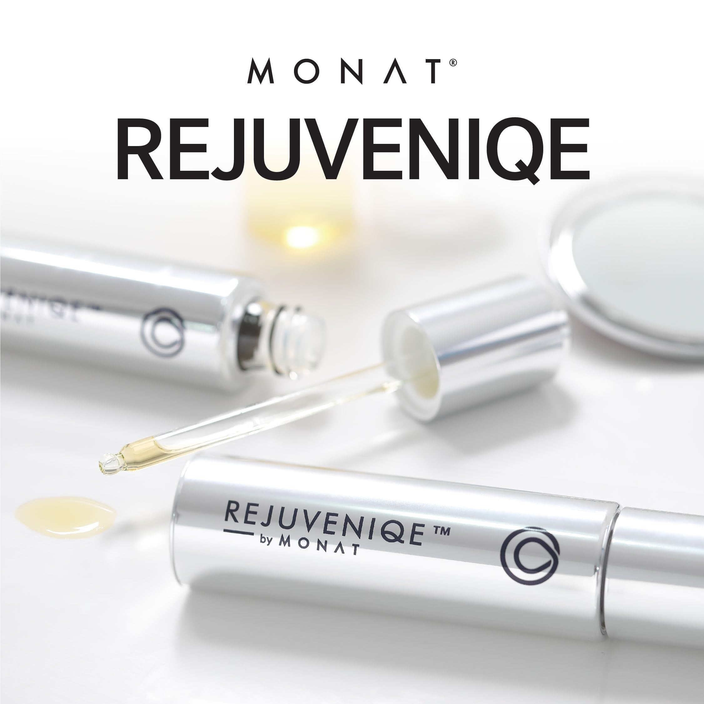 MONAT REJUVENIQE Oil showcases vegan formula with clean ingredients.