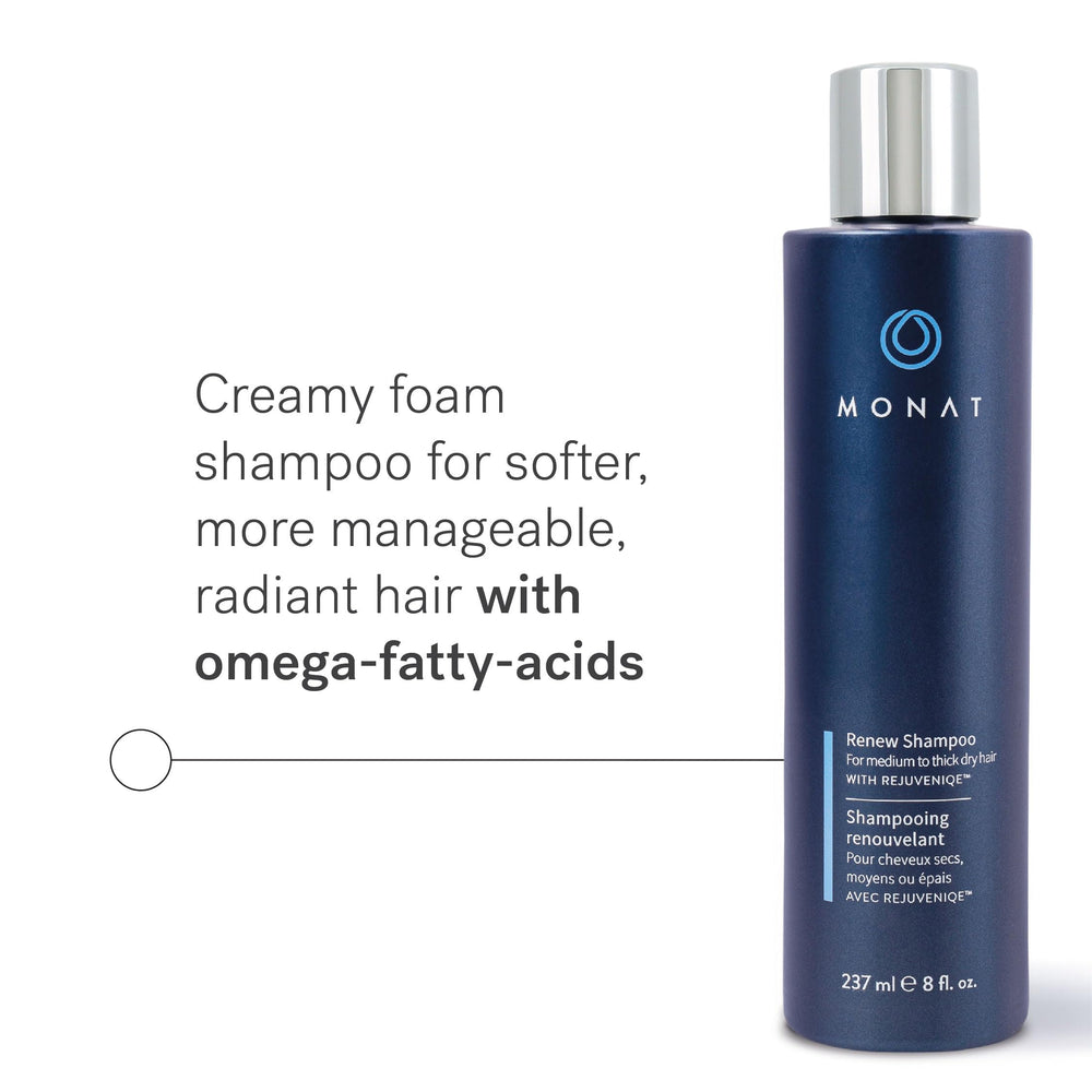 MONAT Renew Shampoo creates rich lather for thorough cleansing with moisture.