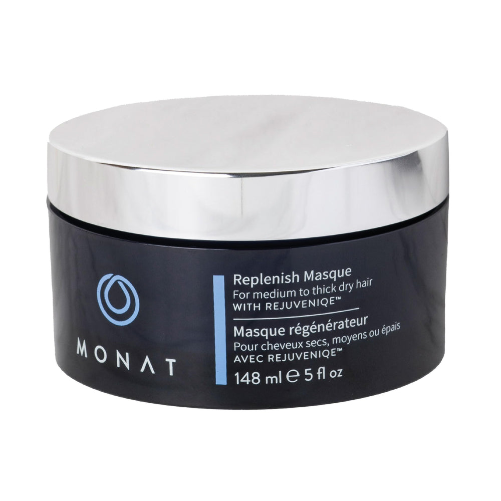 MONAT Replenish Masque application tube shows rich hydration for hair.