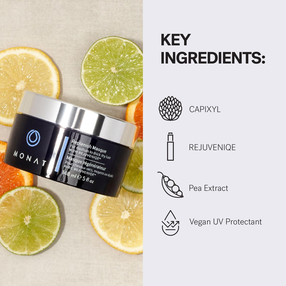 MONAT Replenish Masque vegan UV protectant blocks environmental stress.