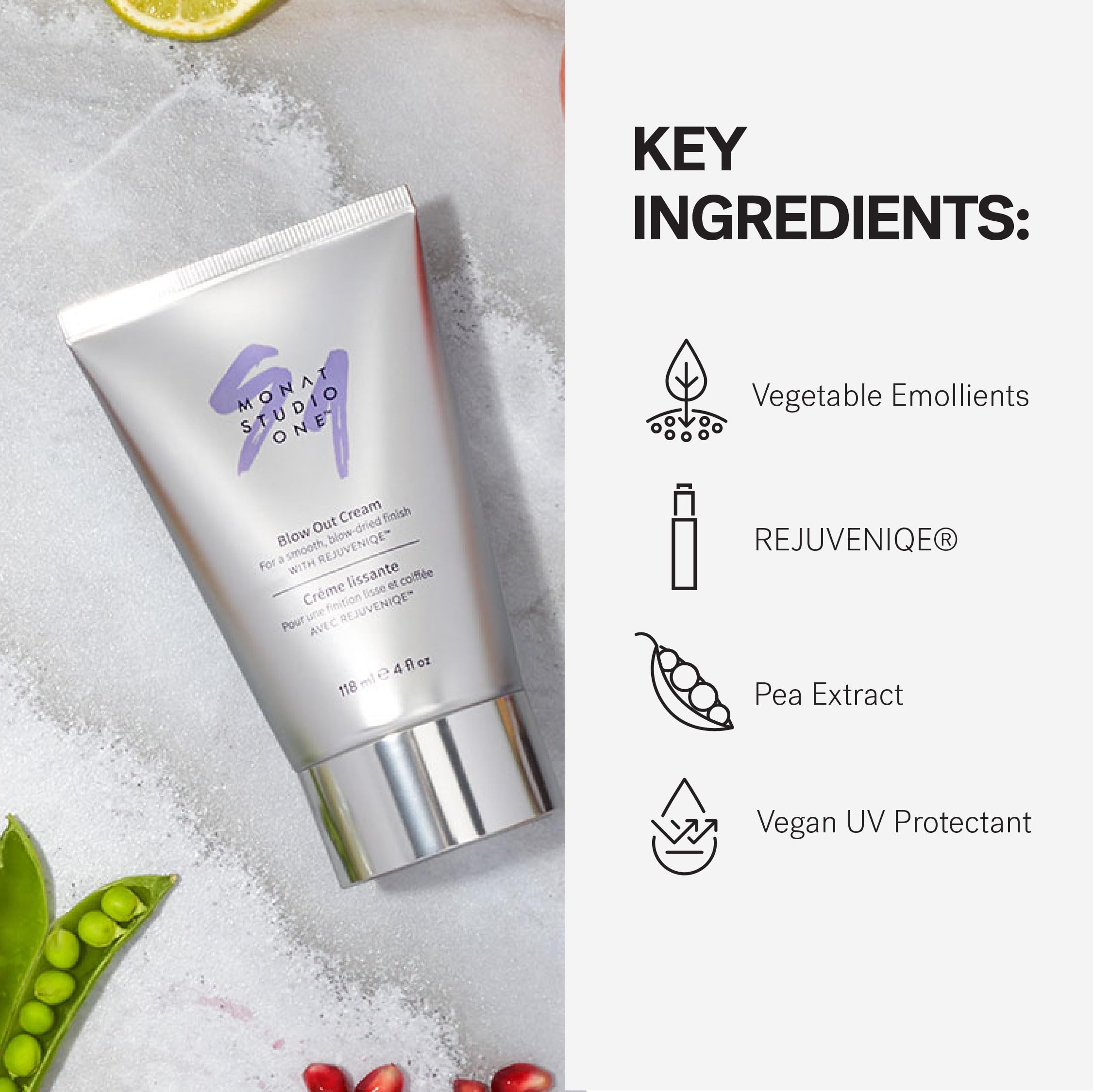 MONAT Studio One Blow Out Cream after blow-drying delivers satin-smooth, frizz-free results.