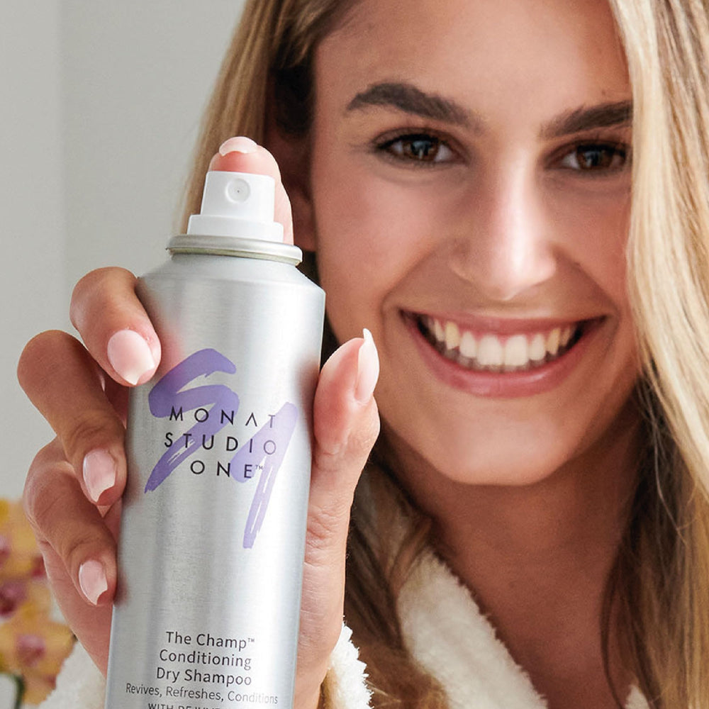 MONAT Studio One Champ on-the-go use shows convenient travel-ready cleansing.