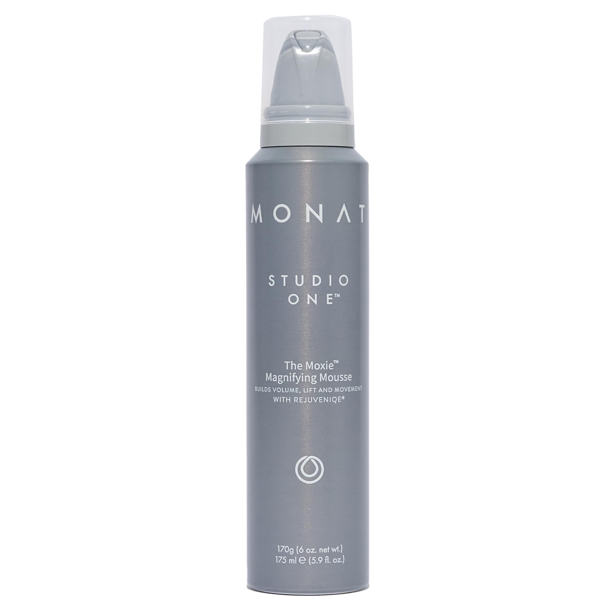 MONAT The Moxie Magnifying Mousse bottle for lightweight volume on fine hair.