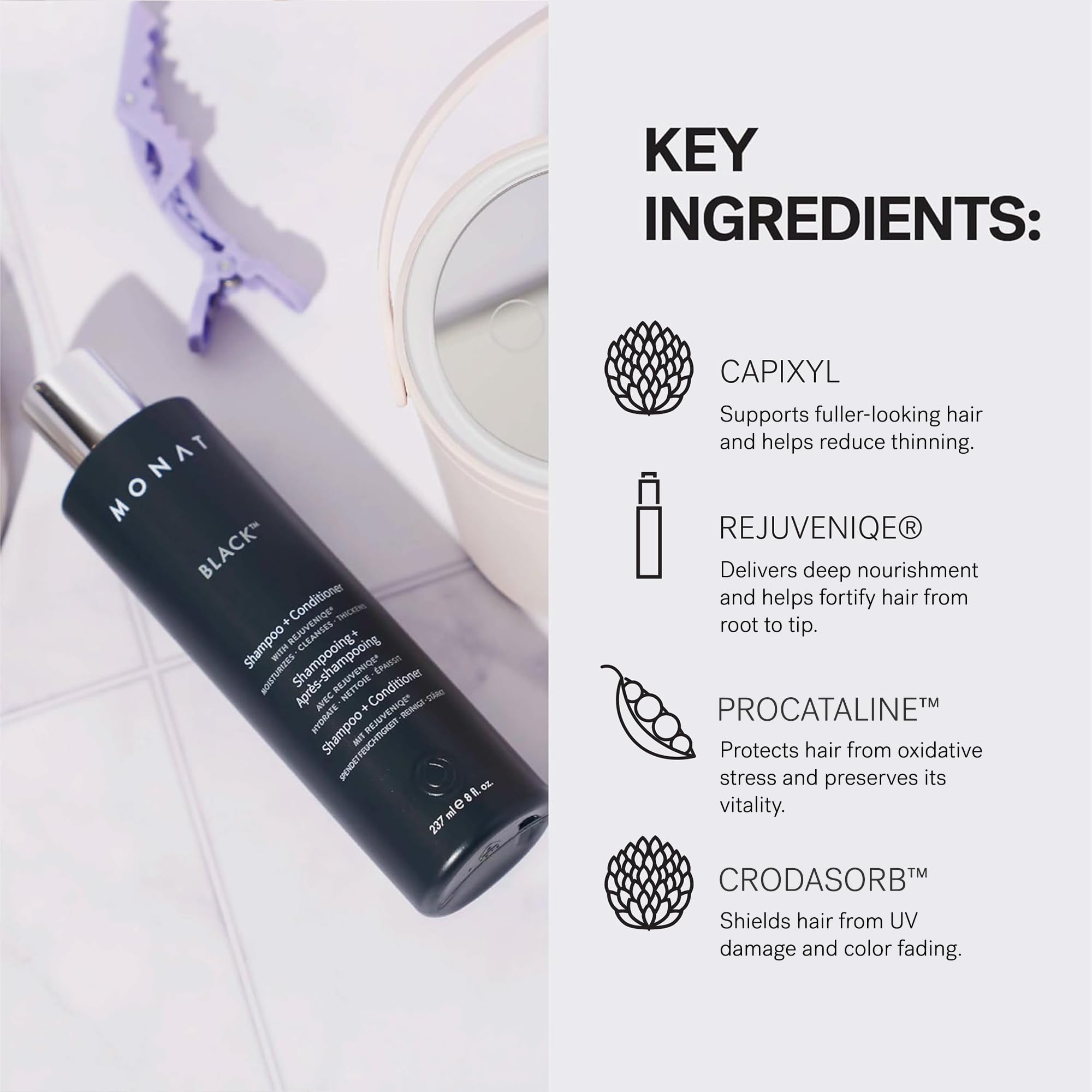 MONAT vegan cruelty-free label signals ethical, color-safe hair care.