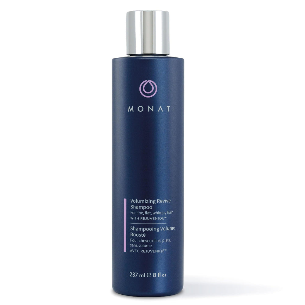 MONAT Volumizing Revive Shampoo bottle pour, weightless volume for fine hair.