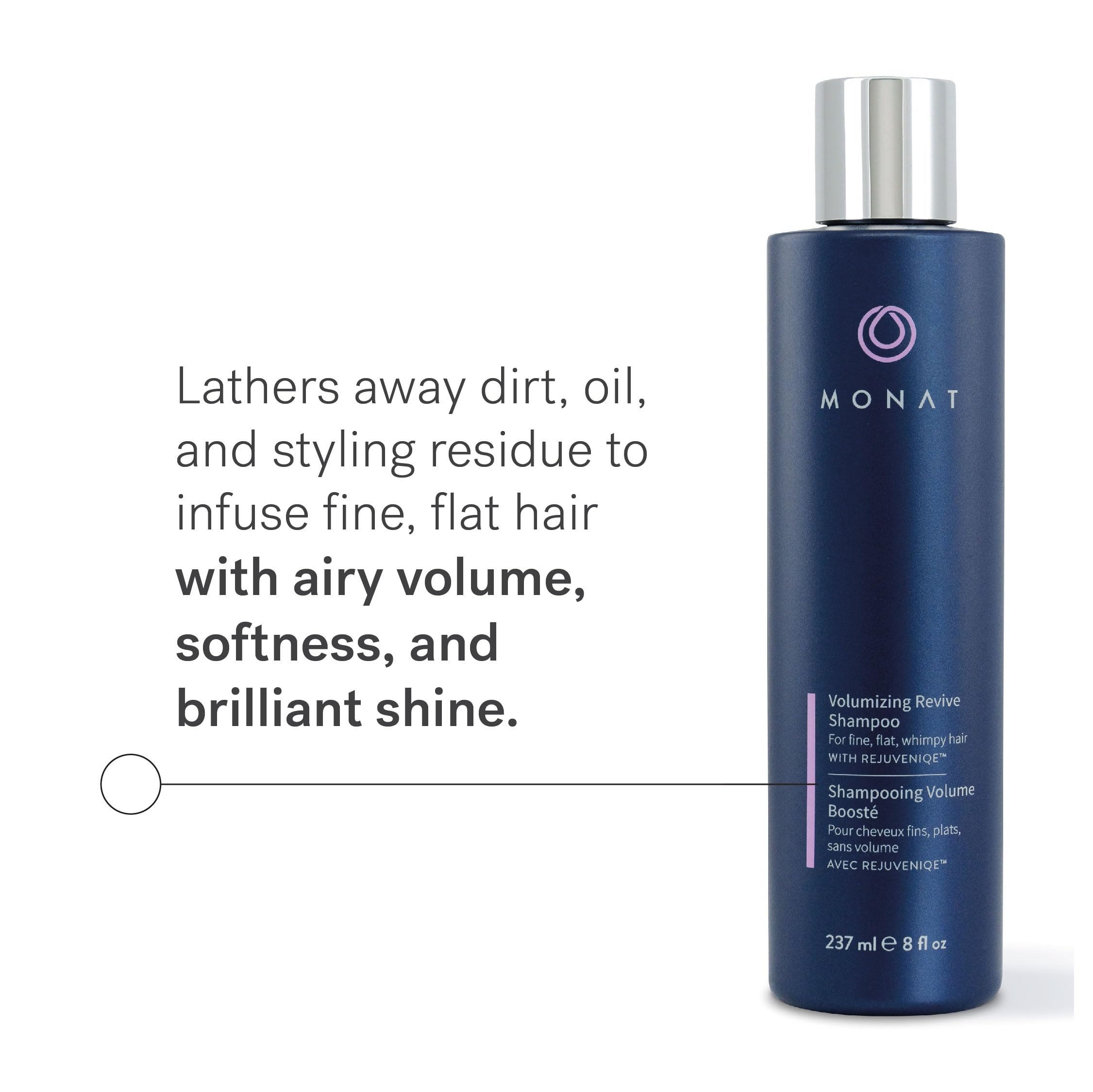 MONAT Volumizing Revive Shampoo close-up of Rejuveniqe ingredients for nourishment.