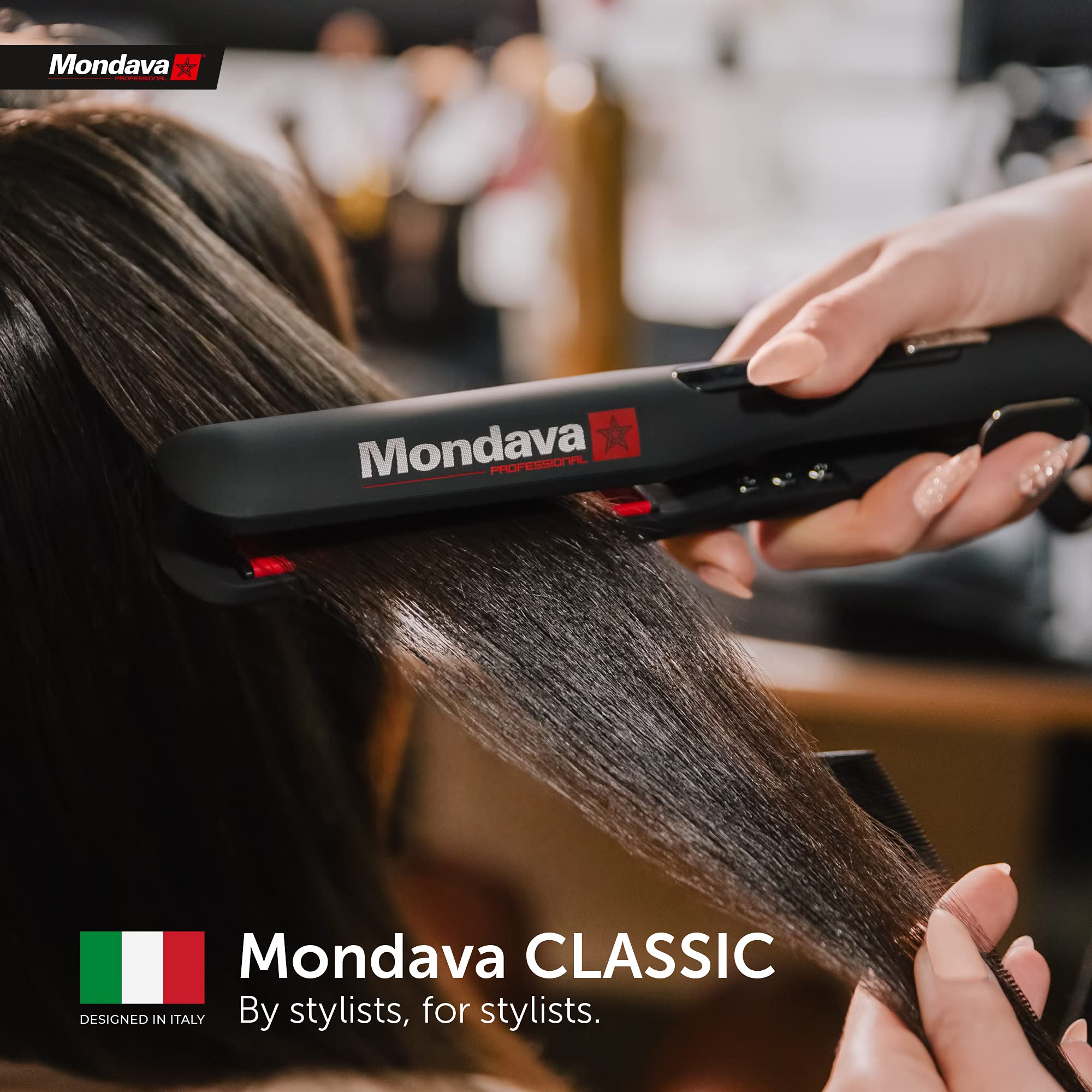 Mondava flat iron digital temperature display enables precise heat control during styling