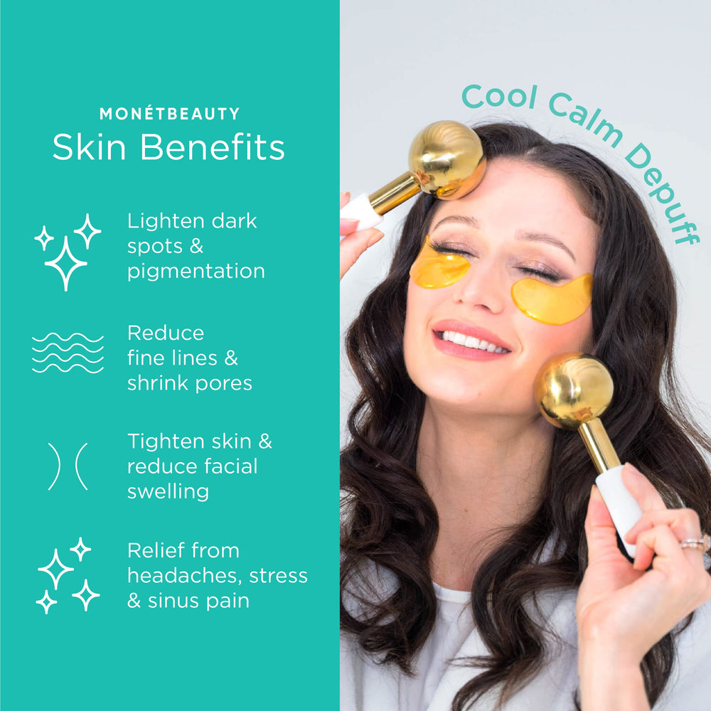MonétBeauty gold globe close-up showing pores tightening and gentle cooling.
