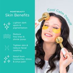 MonétBeauty gold globe close-up showing pores tightening and gentle cooling.