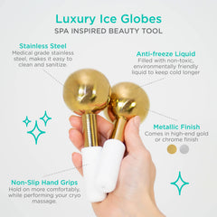 MonétBeauty ice globes held during at-home facial massage for refreshed skin.