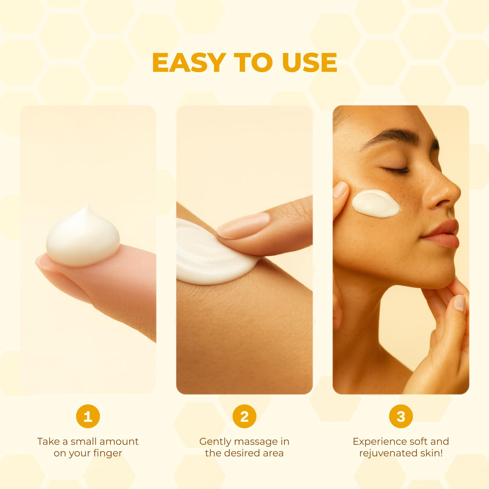 MONIER Bee Venom Cream being applied during daily routine for firming and moisturization.