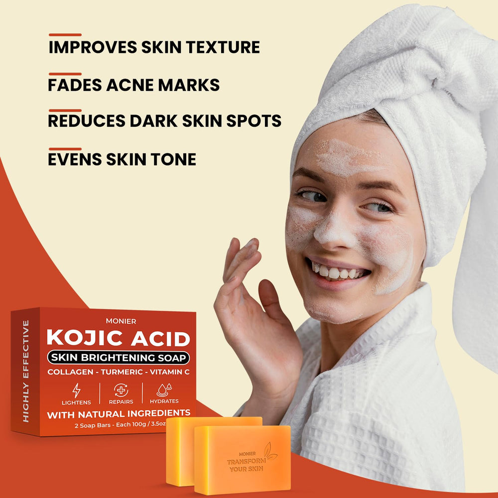 MONIER Kojic Acid Soap storage-net included enables quick-dry, multi-area use.