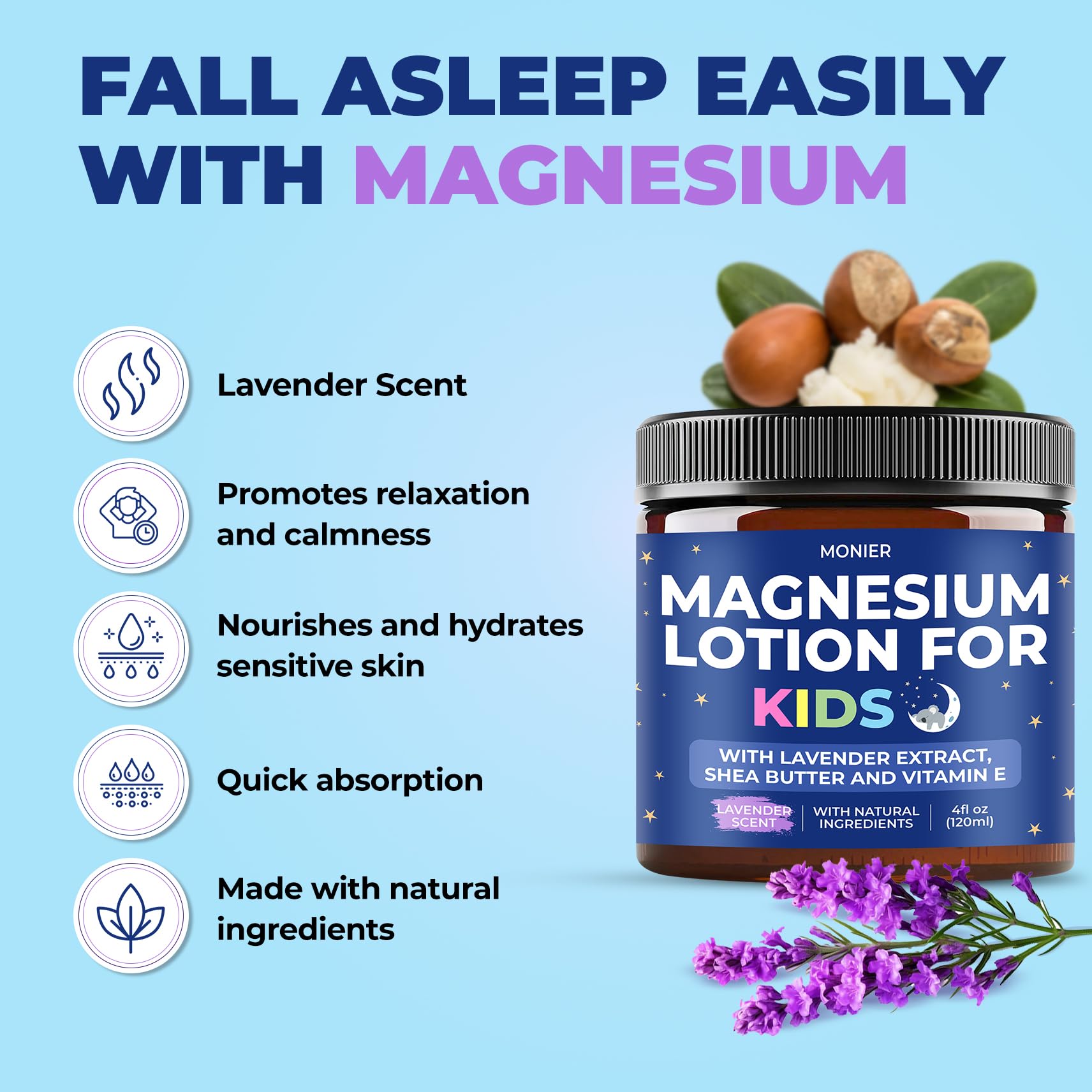 MONIER magnesium lotion kids cream close-up shows creamy, hydrating texture