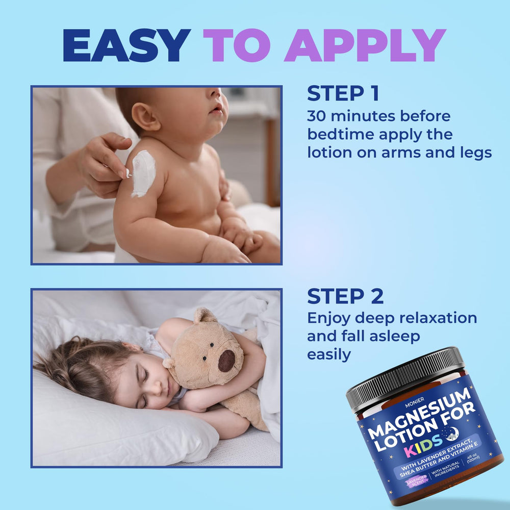 MONIER magnesium lotion kids ingredients lavender aloe vera shea butter close-up