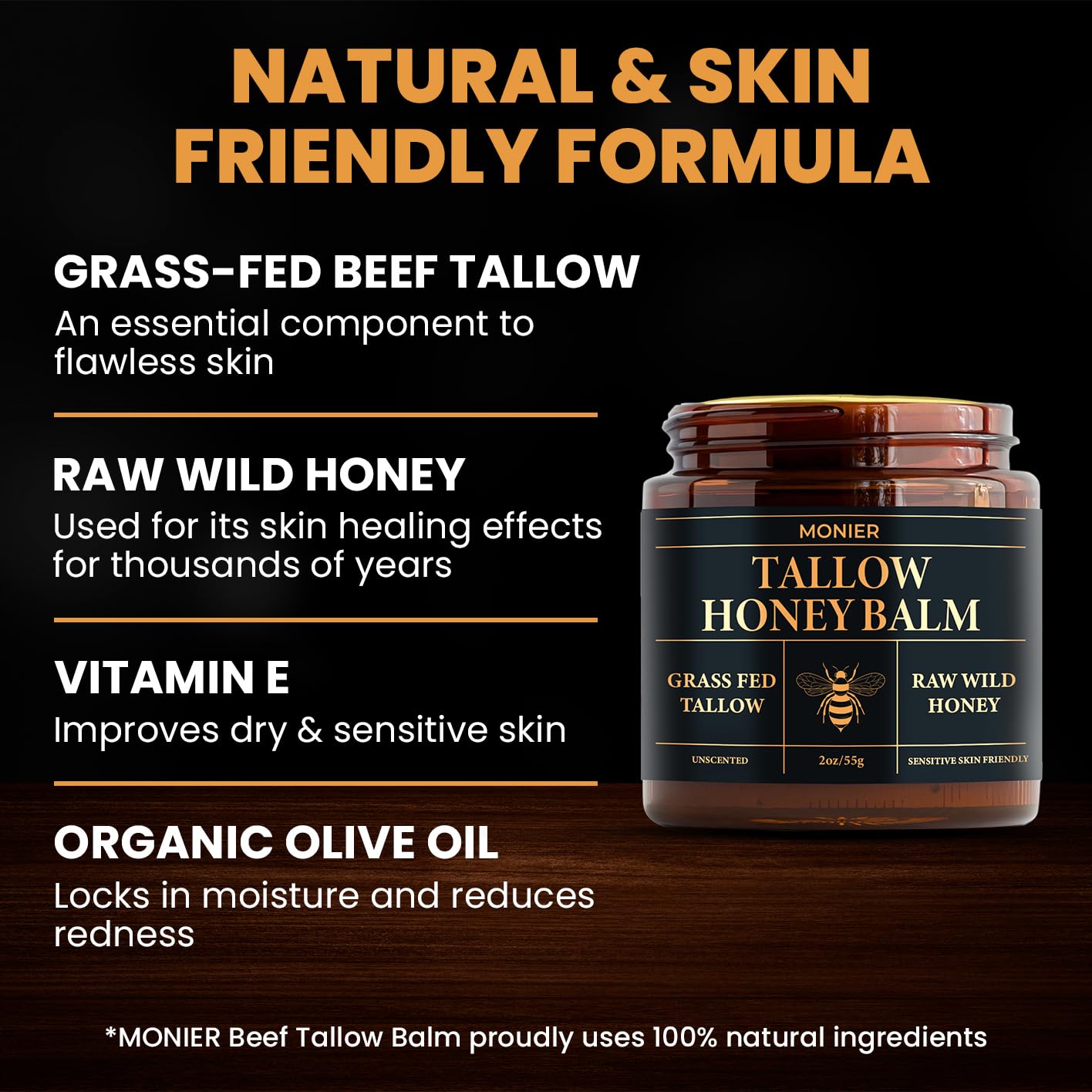 MONIER Tallow and Honey Balm jar closeup illustrating creamy, easy-to-spread texture.