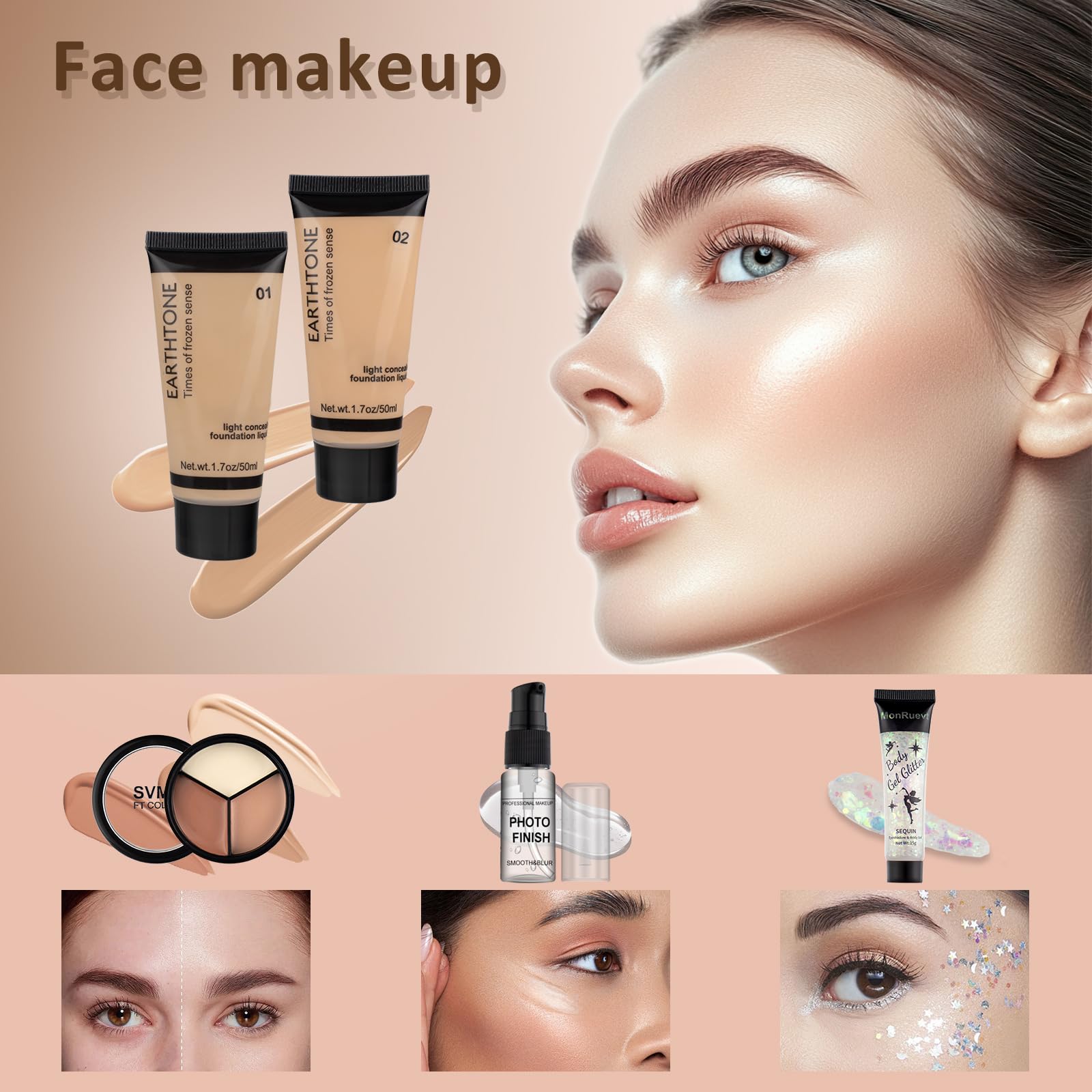 MONRUEVT makeup kit teens brushes primer set boosts flawless application