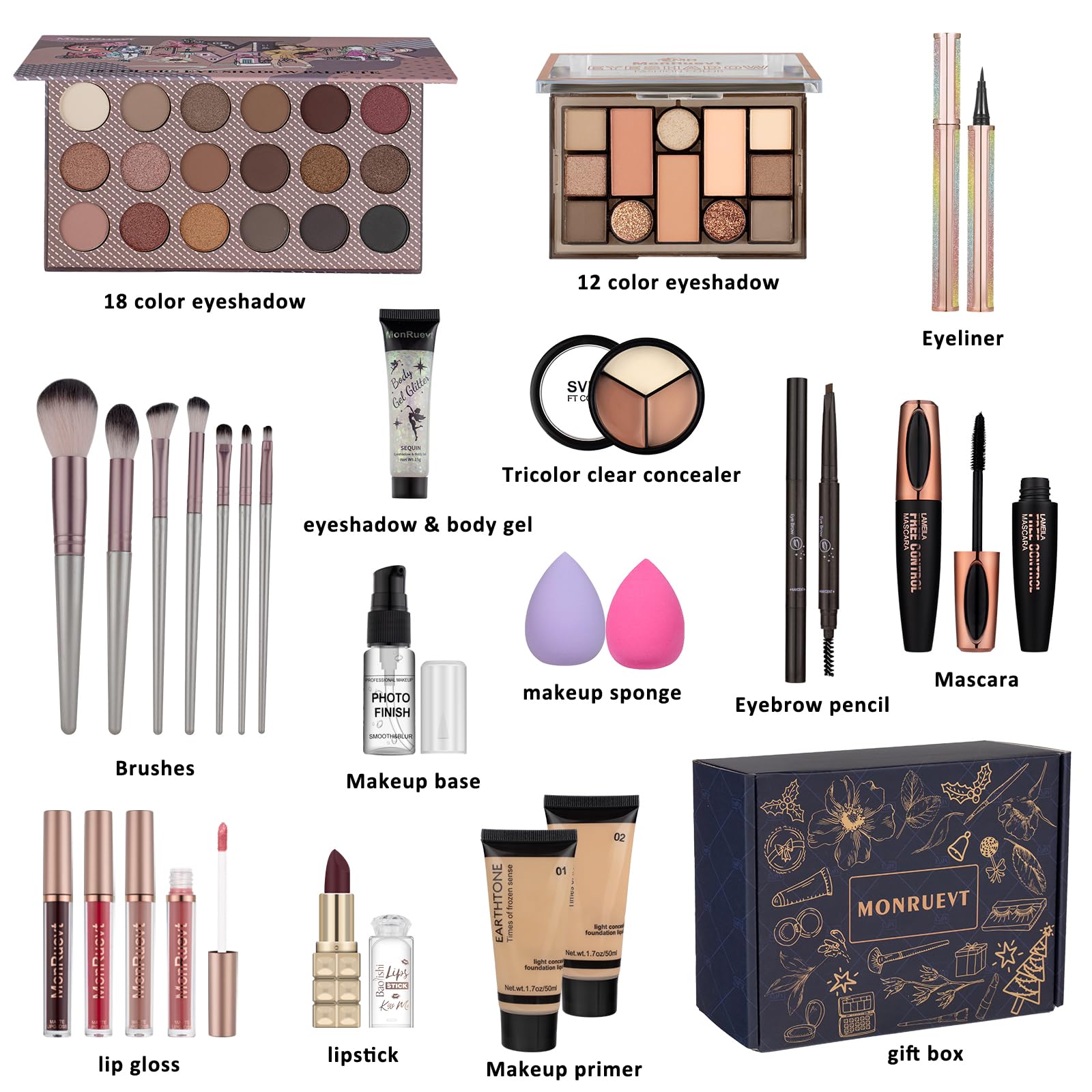 MONRUEVT makeup kit teens foundation bottle shows smooth coverage for everyday complexion