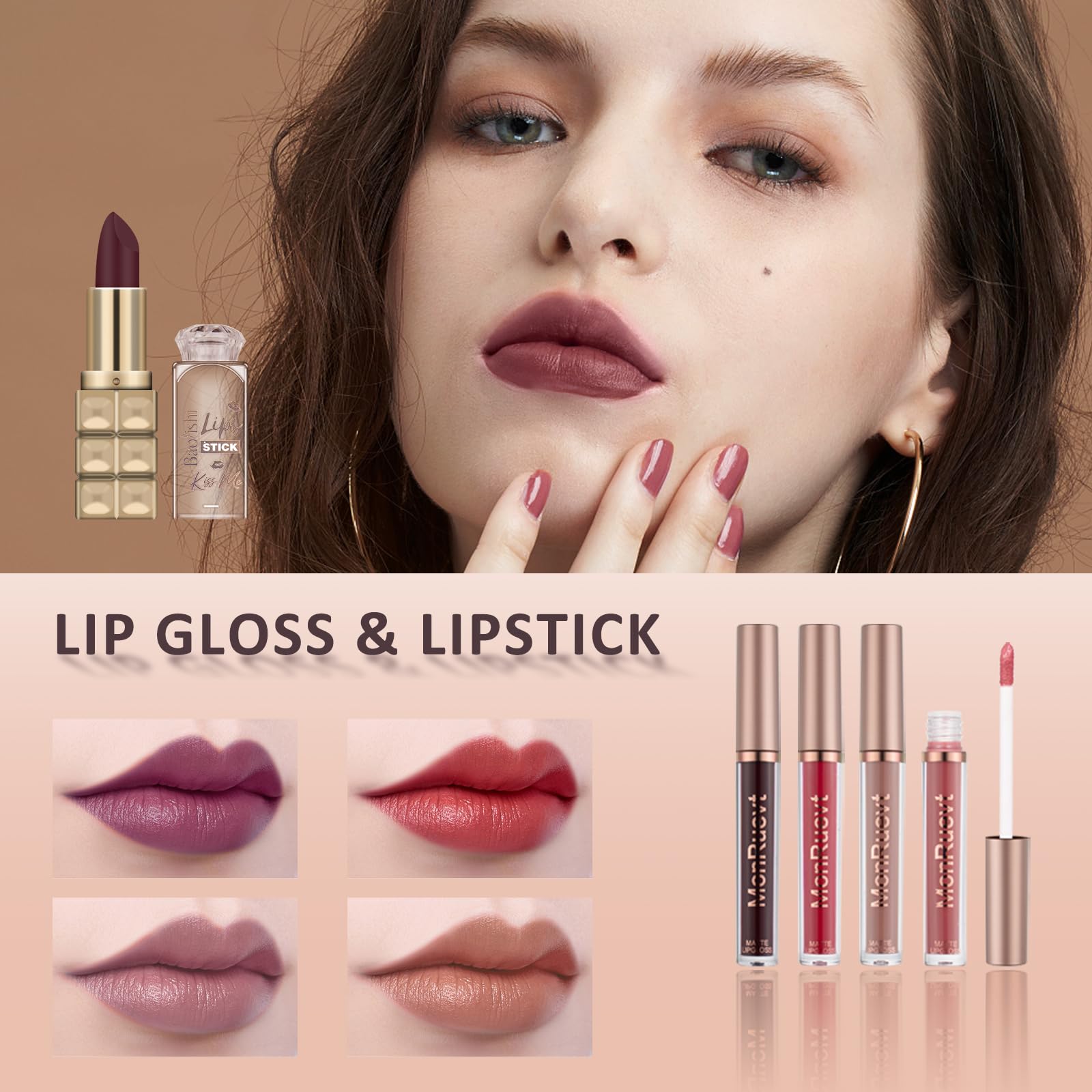 MONRUEVT makeup kit teens lip gloss pink adds subtle shine and smooth lip color