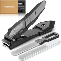 Monspend Nail Clippers with Catcher closeup showing integrated storage