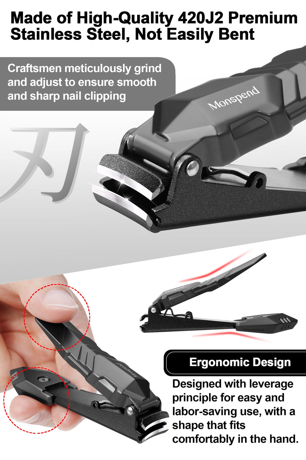 Monspend nail clippers wide blade 18mm for thick nails