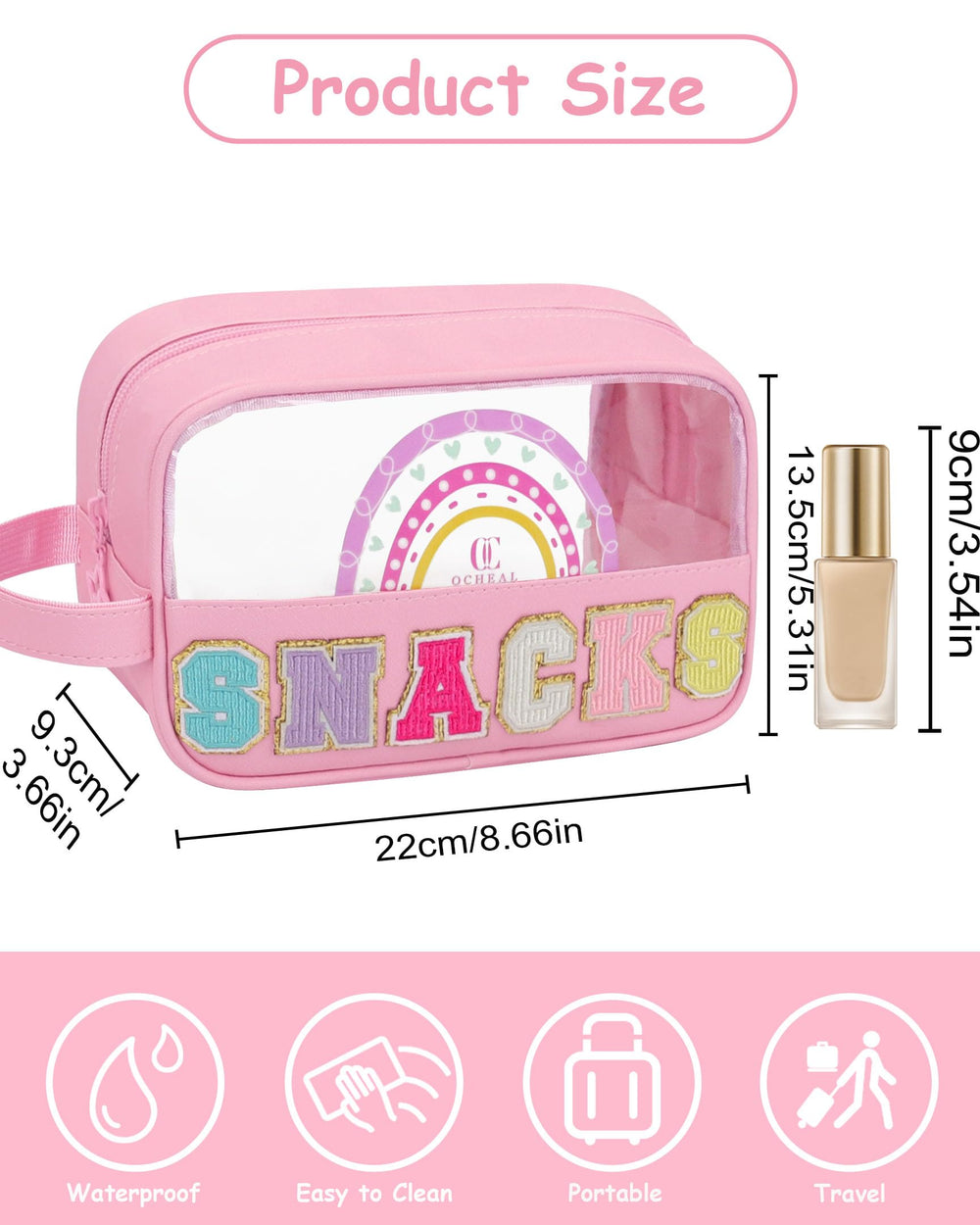 MONSTINA rainbow embroidery bag adds stylish makeup storage.