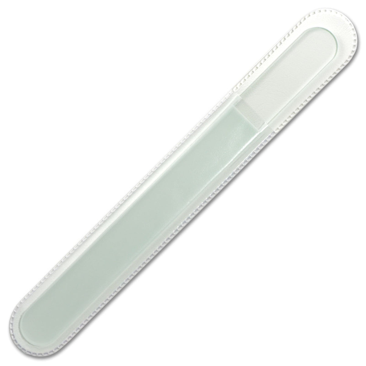 Mont Bleu glass nail file close-up showcasing durable Czech tempered glass for precise shaping.