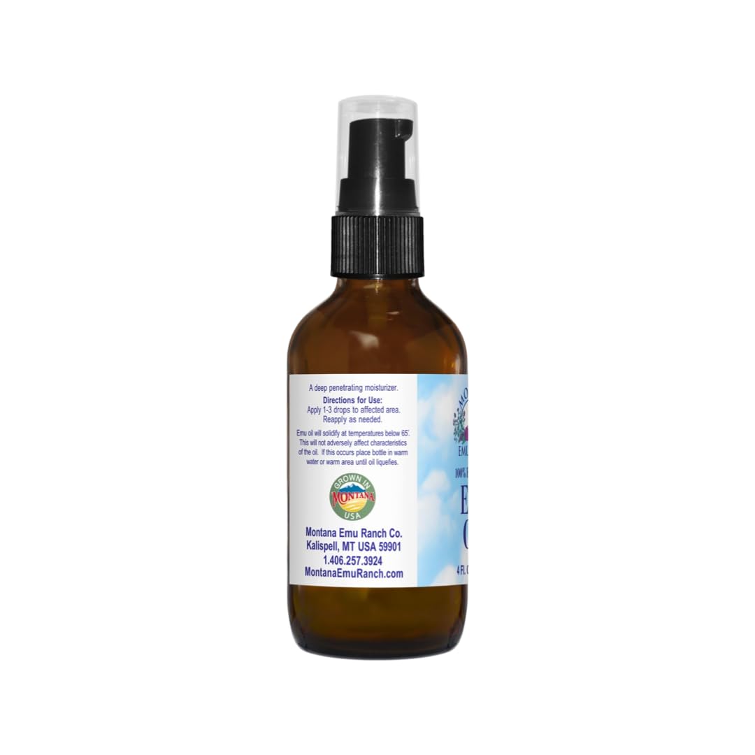 Montana Emu Ranch odorless emu oil glass bottle for fragrance-free skin care.