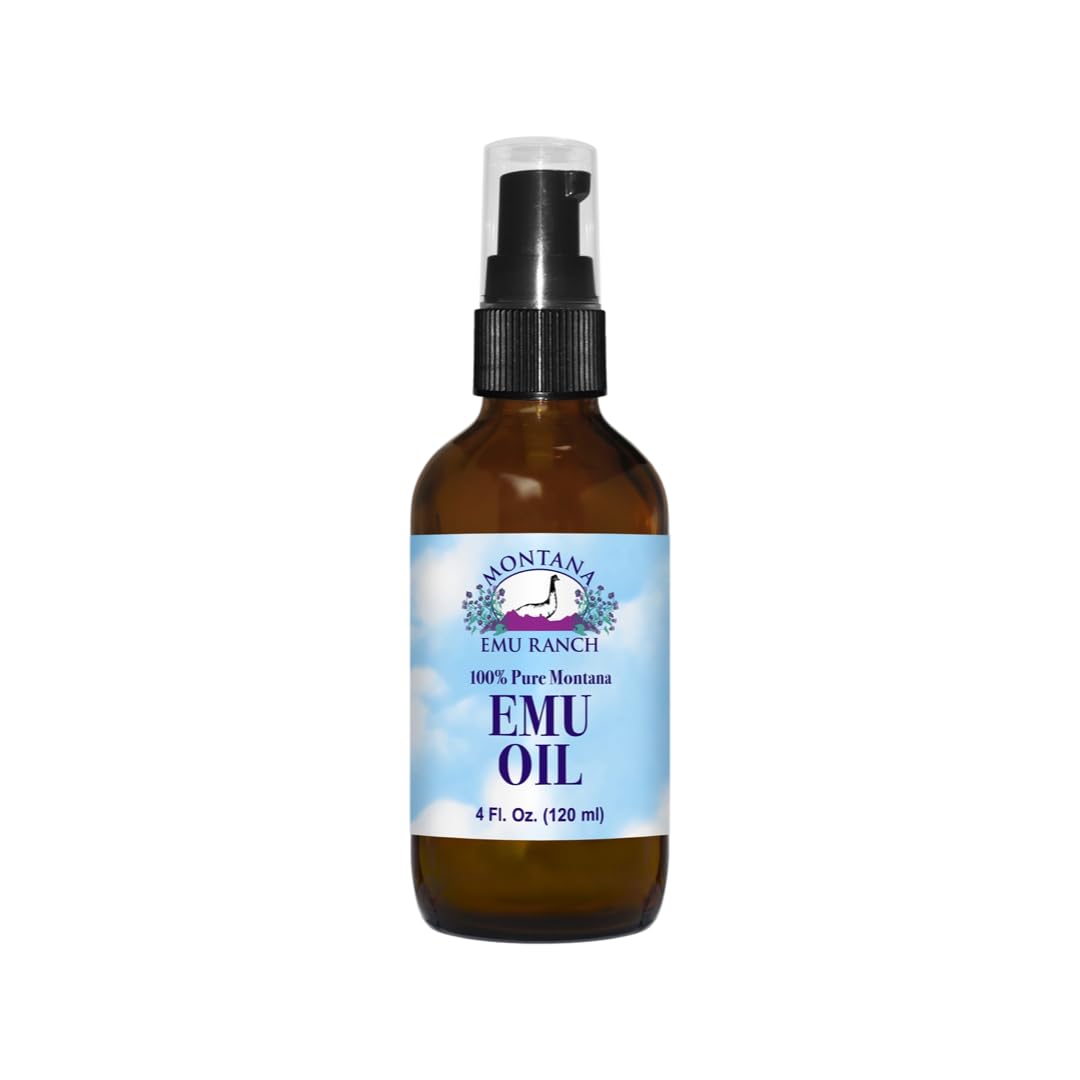Montana Emu Ranch pure emu oil bottle shows deep hydration and skin softness.
